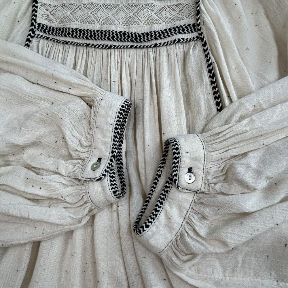 Free People Cyprus Avenue Embroidery Peasant Blouse Ivory Balloon Sleeve Size XS - Picture 12 of 13